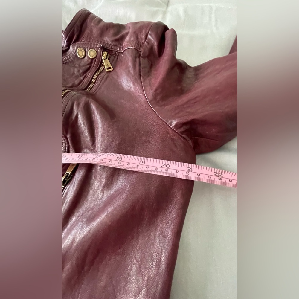 New Lauren Ralph Lauren Wine-Red Color Leather Moto Cafe  Racer Jacket Women’s - Picture 13 of 16